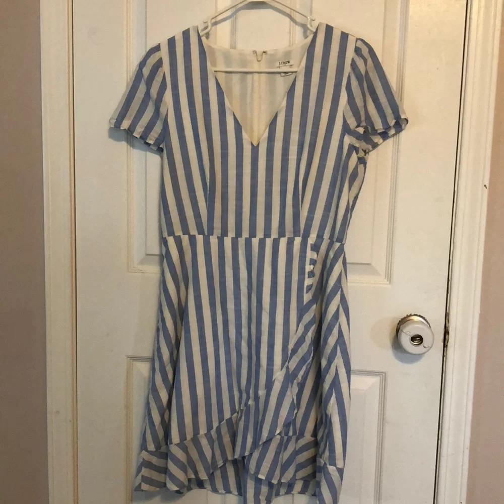 J. Crew Blue and White Striped V-Neck Dress